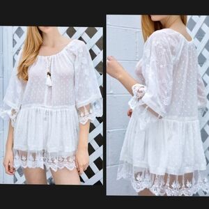 NEW POL Faith Embroidered Vintage Lace tunic blouse tassel Rare